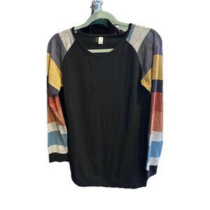 Women's Lightweight Long Sleeve Sweater With Colorful Arms Size S